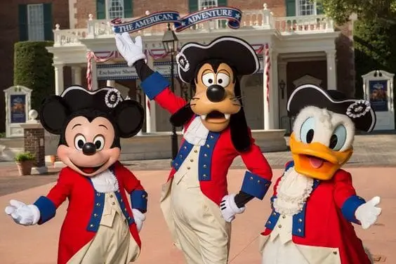 Mickey Mouse and friends at The American Adventure at Epcot