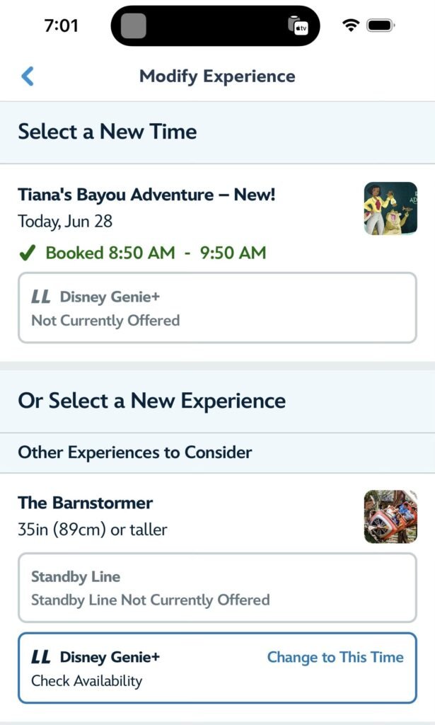 Disney's Tiana's Bayou Adventure Lightning Lane Selection