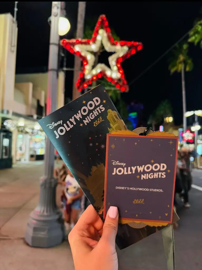 Disney Jollywood Nights 2023 Map and Lanyard in Front of Sunset Boulevard