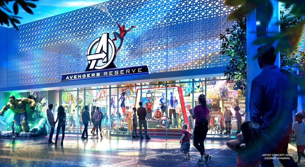 Disney's Concept Art of the brand-new Marvel-themed store coming to Downtown Disney District called Avengers Reserve