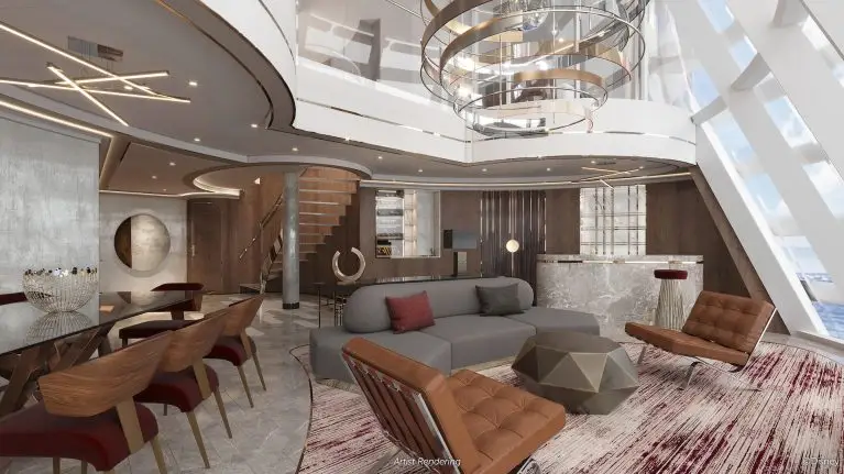 Iron Man inspired tower suite aboard the new Disney Destiny cruise ship concept art by Disney