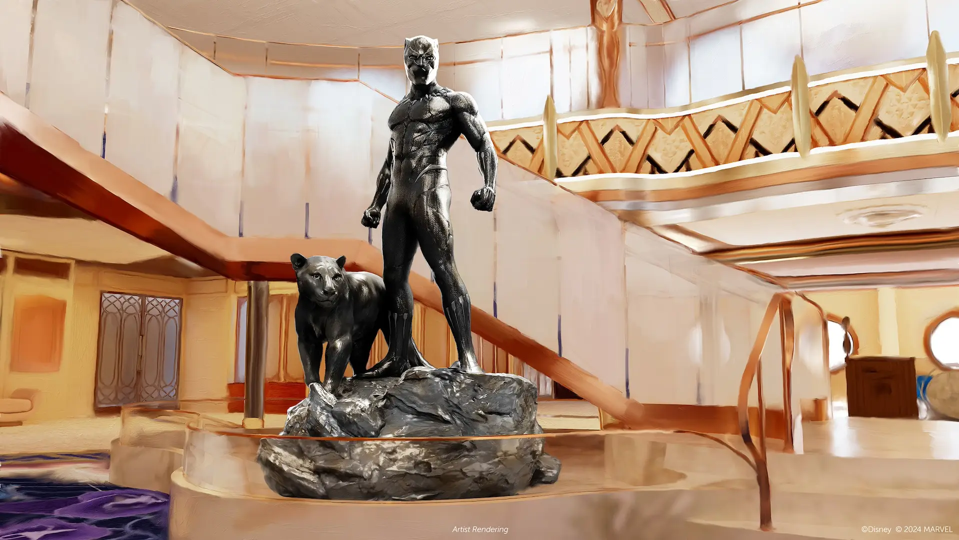 Disney Destiny Black Panther King of Wakanda Statue in Grand Hall