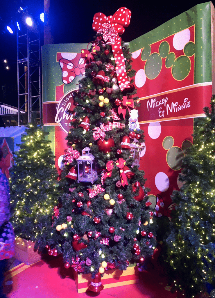 Mickey and Minnie Christmas Tree during the Disney Springs Christmas Tree Stroll