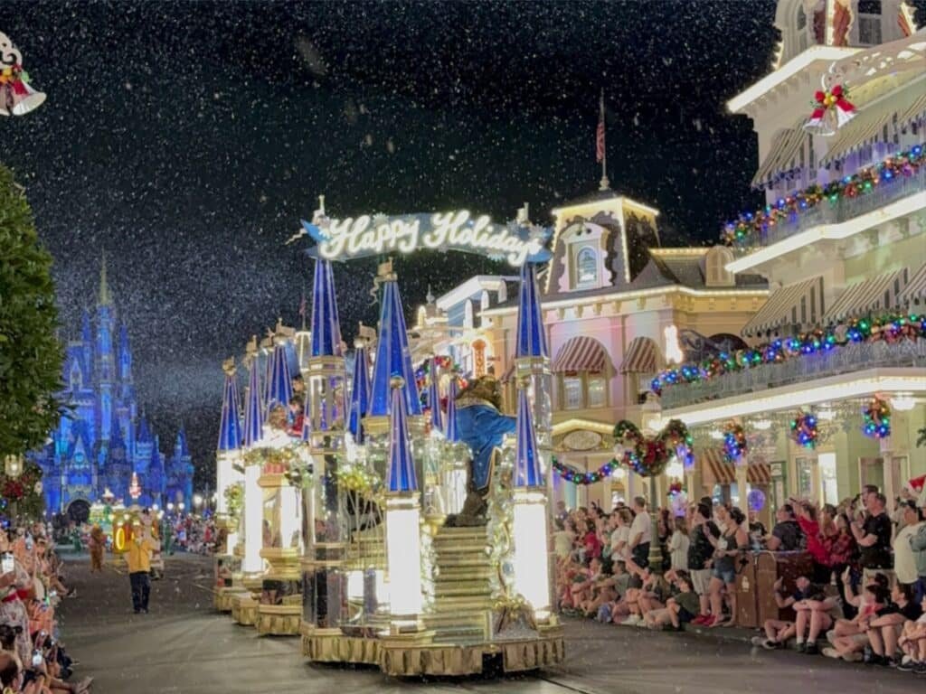 Princess float in the Mickey’s Very Merry Parade in Magic Kingdom