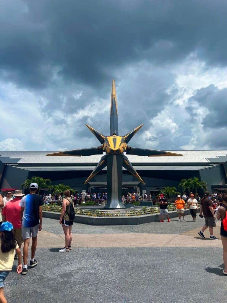 Guardians of the Galaxy ride in Epcot as a storm rolls in