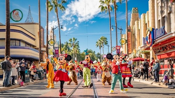 Disney holiday character cavalcade in Disney California Adventure.