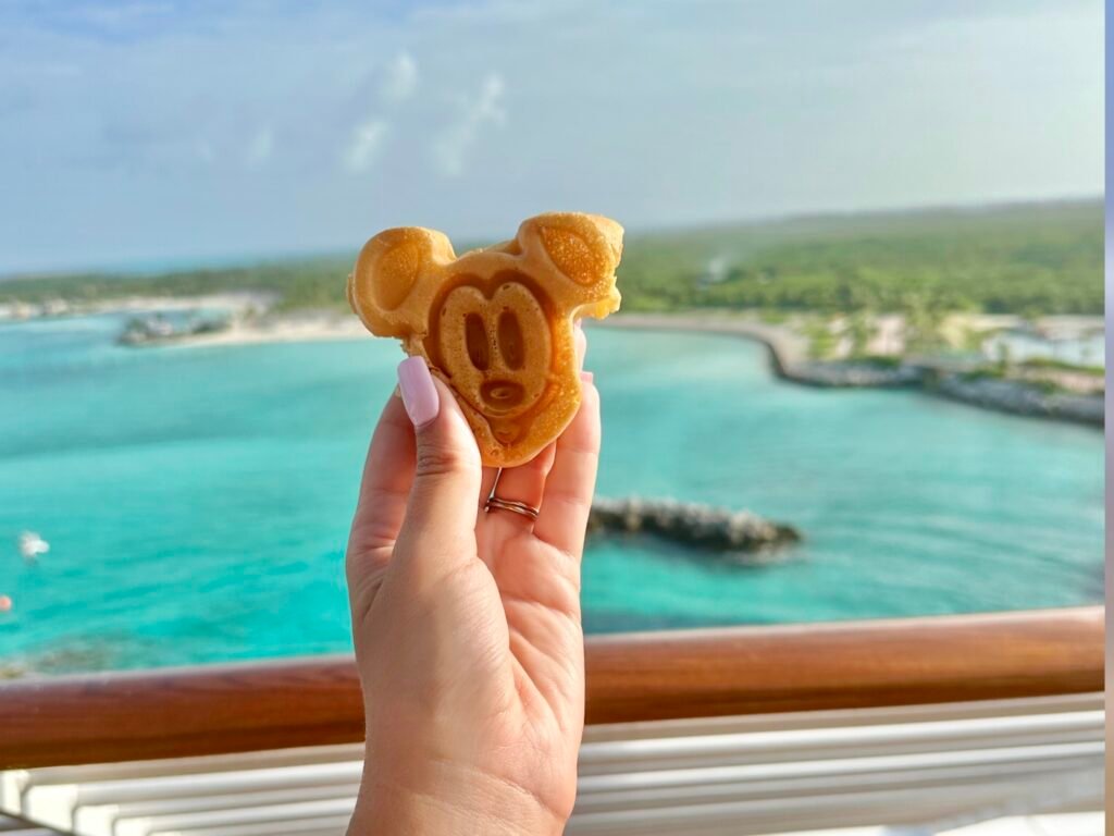 Mickey waffle with castaway cay in the background!