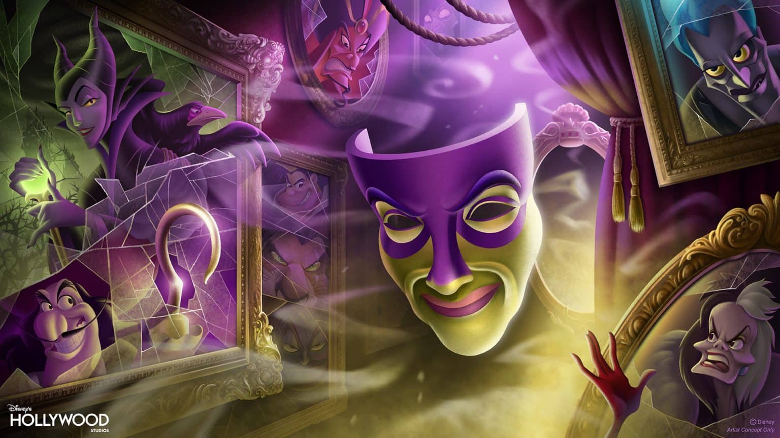 Concept Art by Disney of the new, live-show Disney Villains: Unfairly Ever After coming to Disney's Hollywood Studios