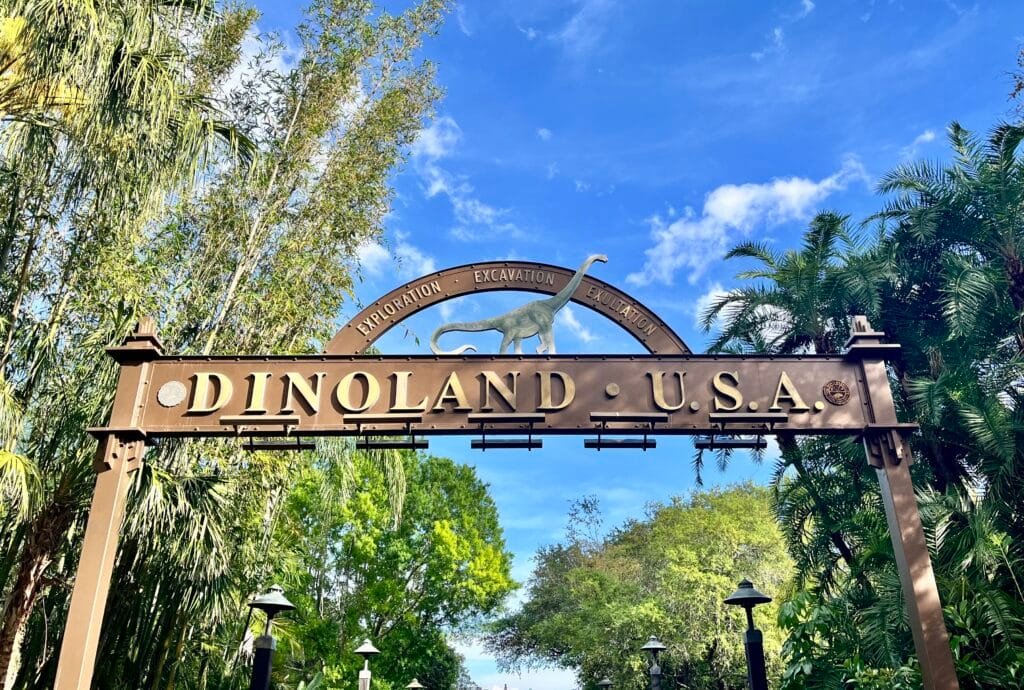 Dinoland U.S.A. entrance signage inside Disney's Animal Kingdom