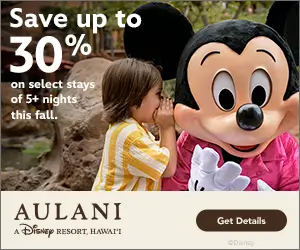 Save up to 30% on select Aulani stays of five nights or more this fall. Get offer details from Fairytale Journeys Travel.